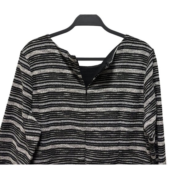 LOFT Striped Knit Dress Size 16 3/4 Sleeve Black Gray - Picture 5 of 10